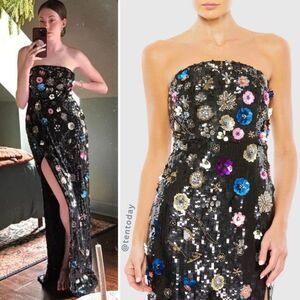 Mac Duggal Size 12 Black‎ Floral Sequined Strapless Column Long Maxi Dress Gown